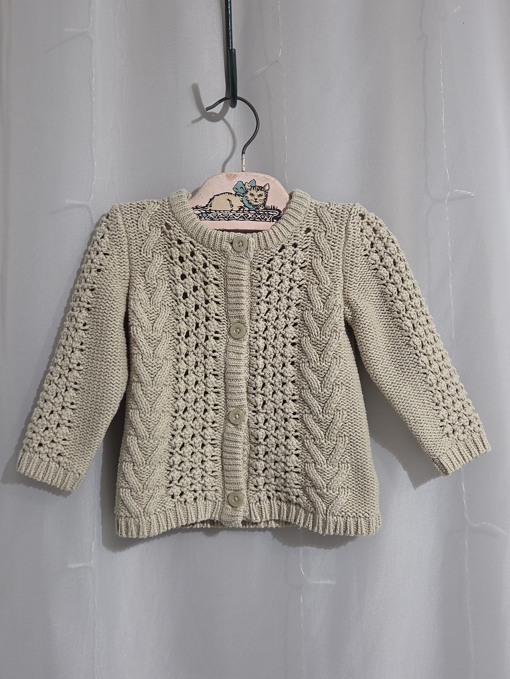 Carter's - Baby Girl Long Sleeve Button Down Crew Neck Cable Knit Sweater